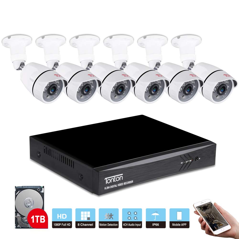Tonton 8CH Full HD 1080P Expandable Security Camera System, 5in1