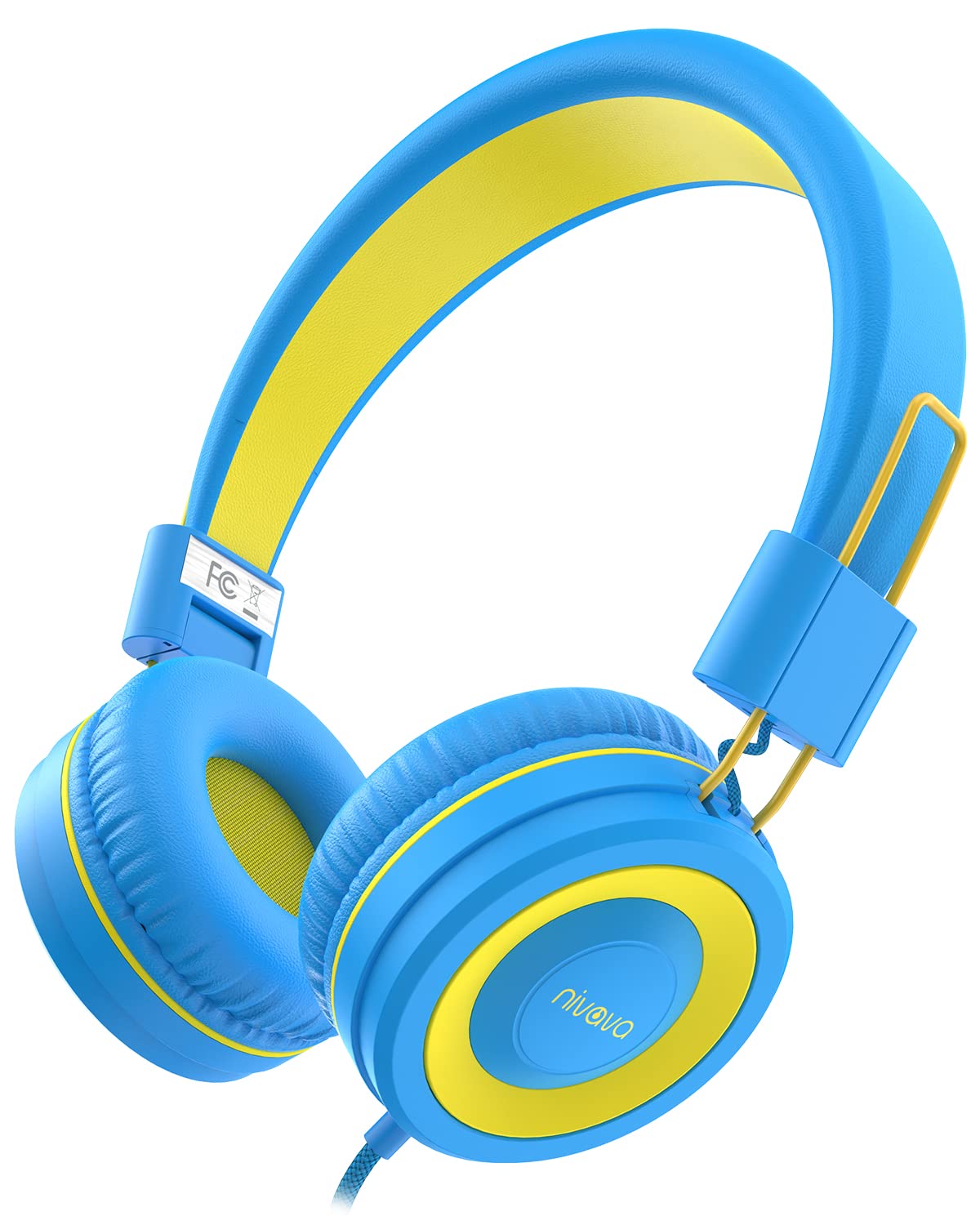 NIVAVA Kids Headphones, K8 Wired Headphones for Kids with Adjustable Headband, 3.5 MM Jack for School, Foldable On-Ear Headset for Girls Boys Kindle Tablet Cellphones Airplane Travel(Blue Yellow)