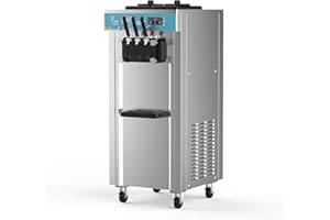 DEBYLUX Commercial Ice Cream Machine,25QT(6.25gal)/H Output, Continuous Serve 6-8 Cups (100g/Cup), 5.5LX2 304 Stainless Steel Bowls, 1.6L Freezing Tank, Soft Serve Frozen Yogurt Dessert for Ice Cream Truck