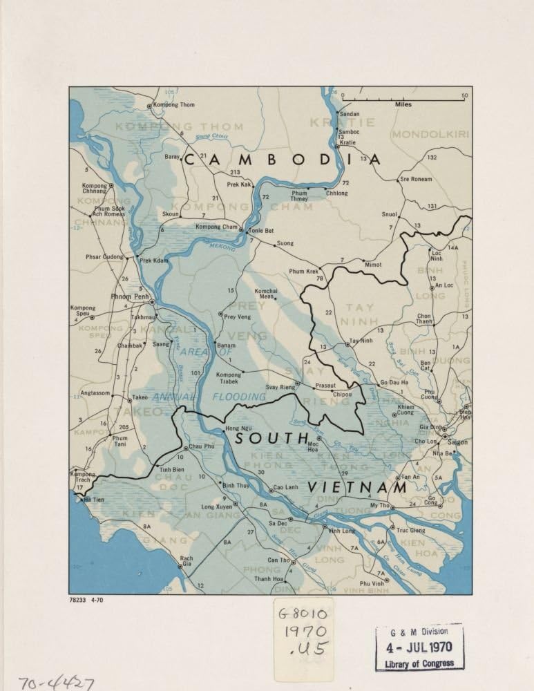 1970 map Cambodia, South Vietnam 4-70|Size 18x24 - Ready to Frame| Cambodia|Vietnam