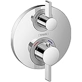 hansgrohe Ecostat S Modern Minimalist Volume and Auto Temperature Control 2-Handle Thermostatic Shower Valve Trim in Chrome, 15757001
