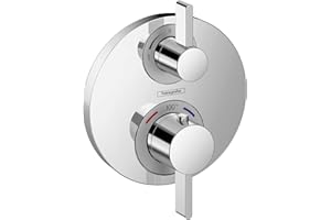 hansgrohe Ecostat S Modern Minimalist Volume and Auto Temperature Control 2-Handle Thermostatic Shower Valve Trim in Chrome, 15757001
