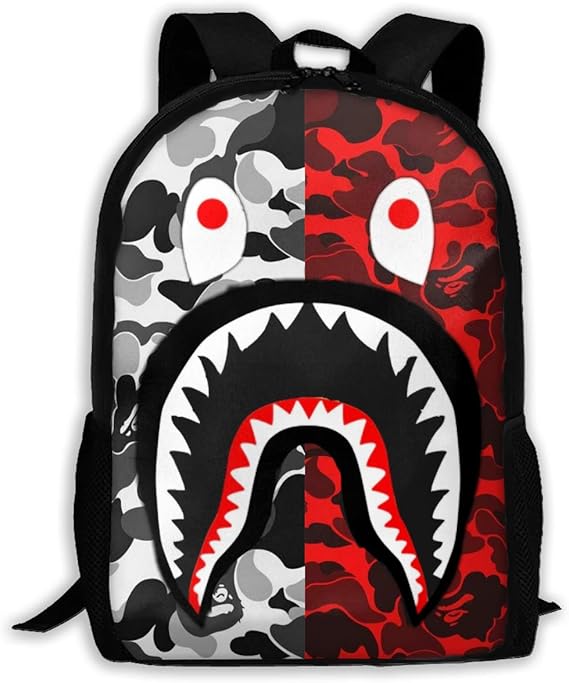 DISINIBITA Bape Blood Shark Backpack Teenagers Student