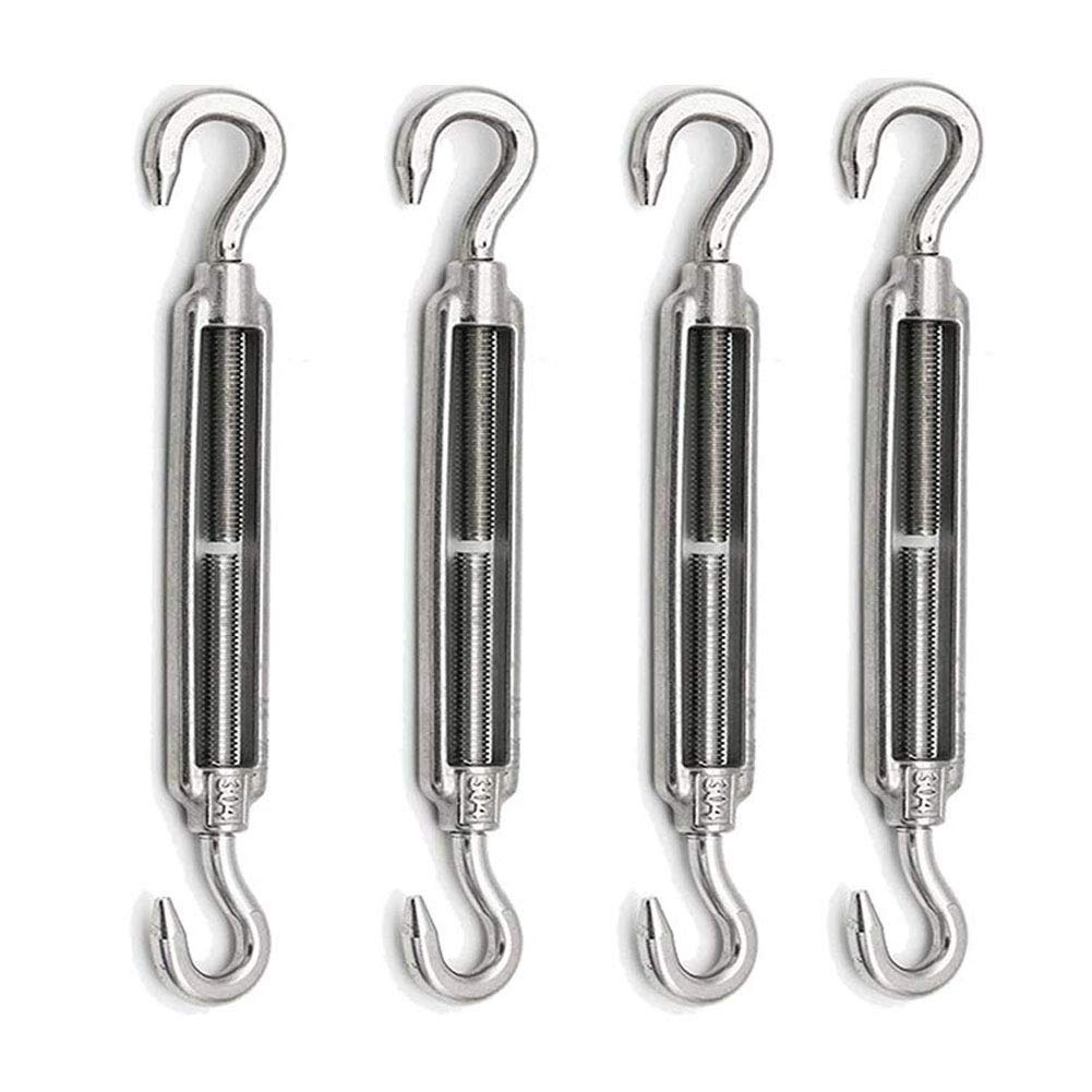 POFET 4pcs M10 Stainless Steel 304 Hook& Hook Turnbuckle Wire Rope, Strong Tension Hardware Kit for Wire Rope Tension Heavy Duty