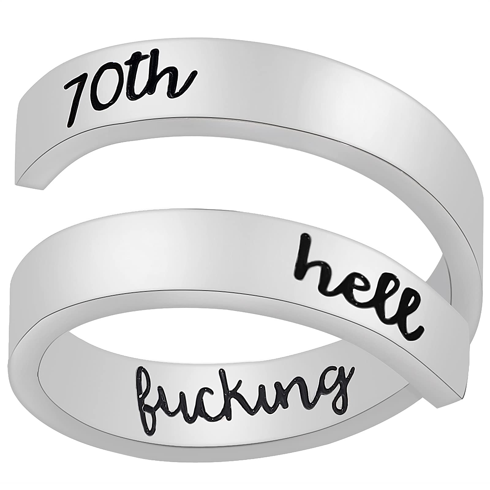 YooAi Inspirational Ring djustable Stainless Steel Rings Engraved Birthday Gift for Women Girls 70th