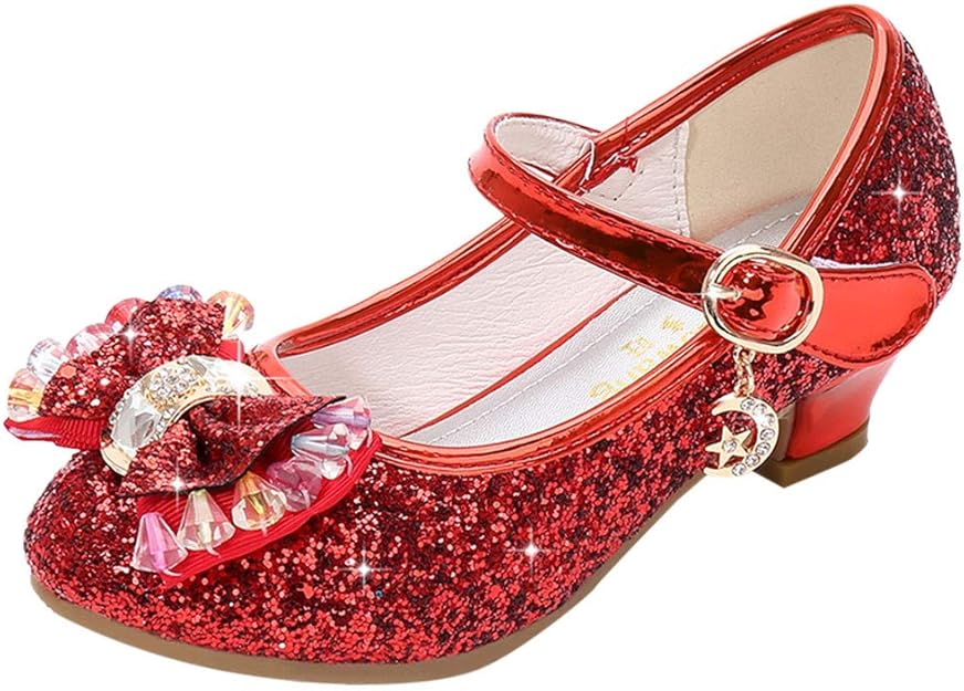 Low Heeled Glitter Shoes for 513 Years Old Girls, Children's Mary Jane Princess Bridesmaid