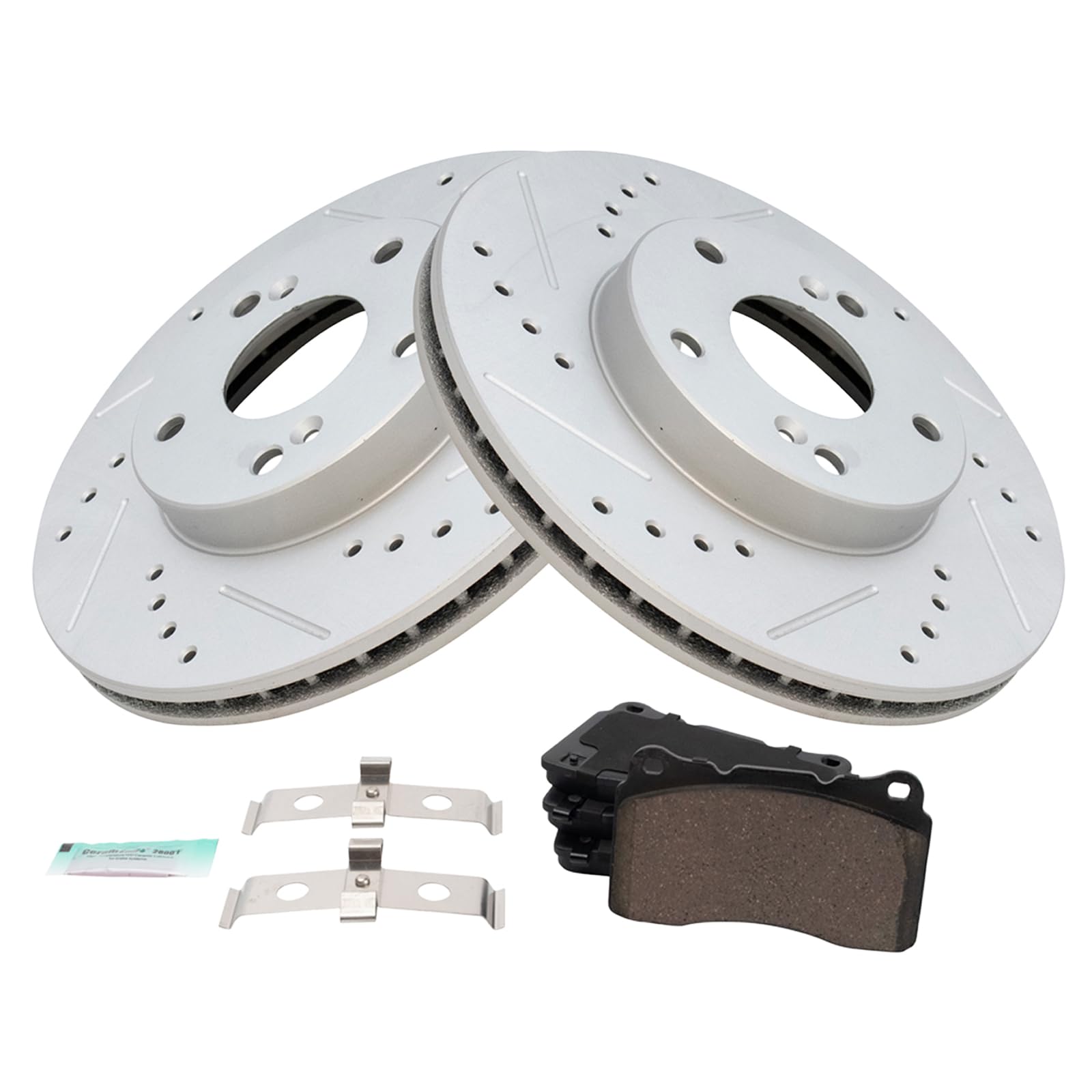 TRQ Front Brake Pad and Rotor Set Ceramic G Coated Drilled Slotted Rotors Compatible with 2019 Honda Civic Image