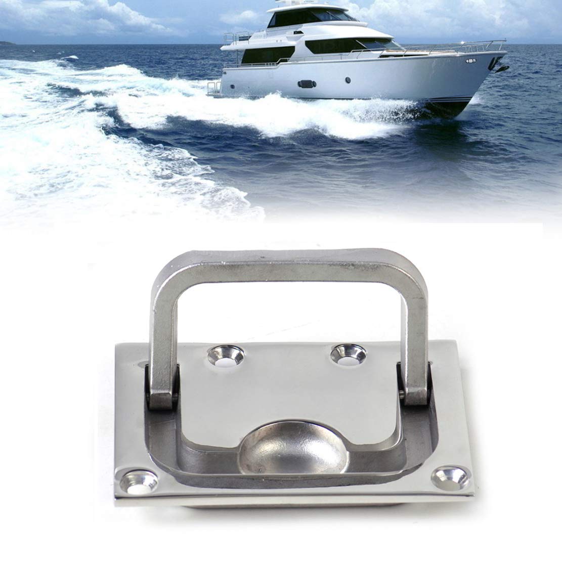 VIGORFLYRUN PARTS LTD 1pc Stainless Steel Ring Handle Flush Hatch Locker Cabinet Pull Lift for Boat Marine Yacht Hardware 76x56mm