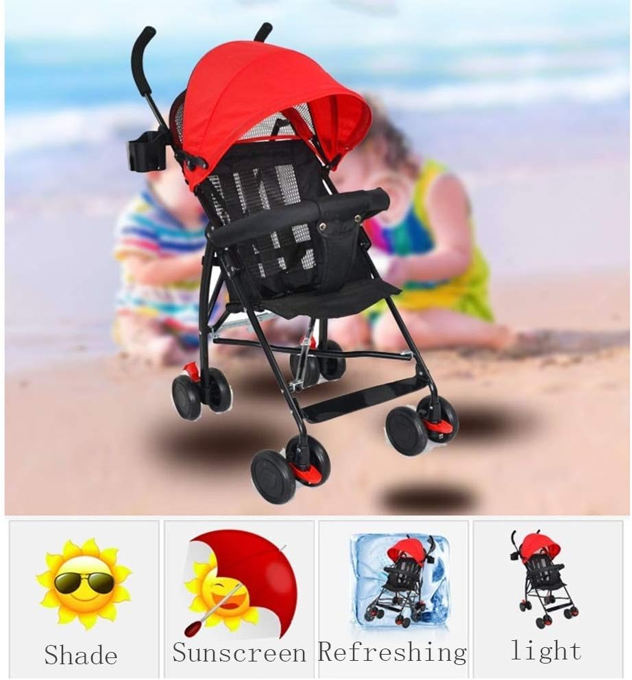 HZY Baby Stroller Ultra-portable Children's Trolley Folding Portable Stroller,Red