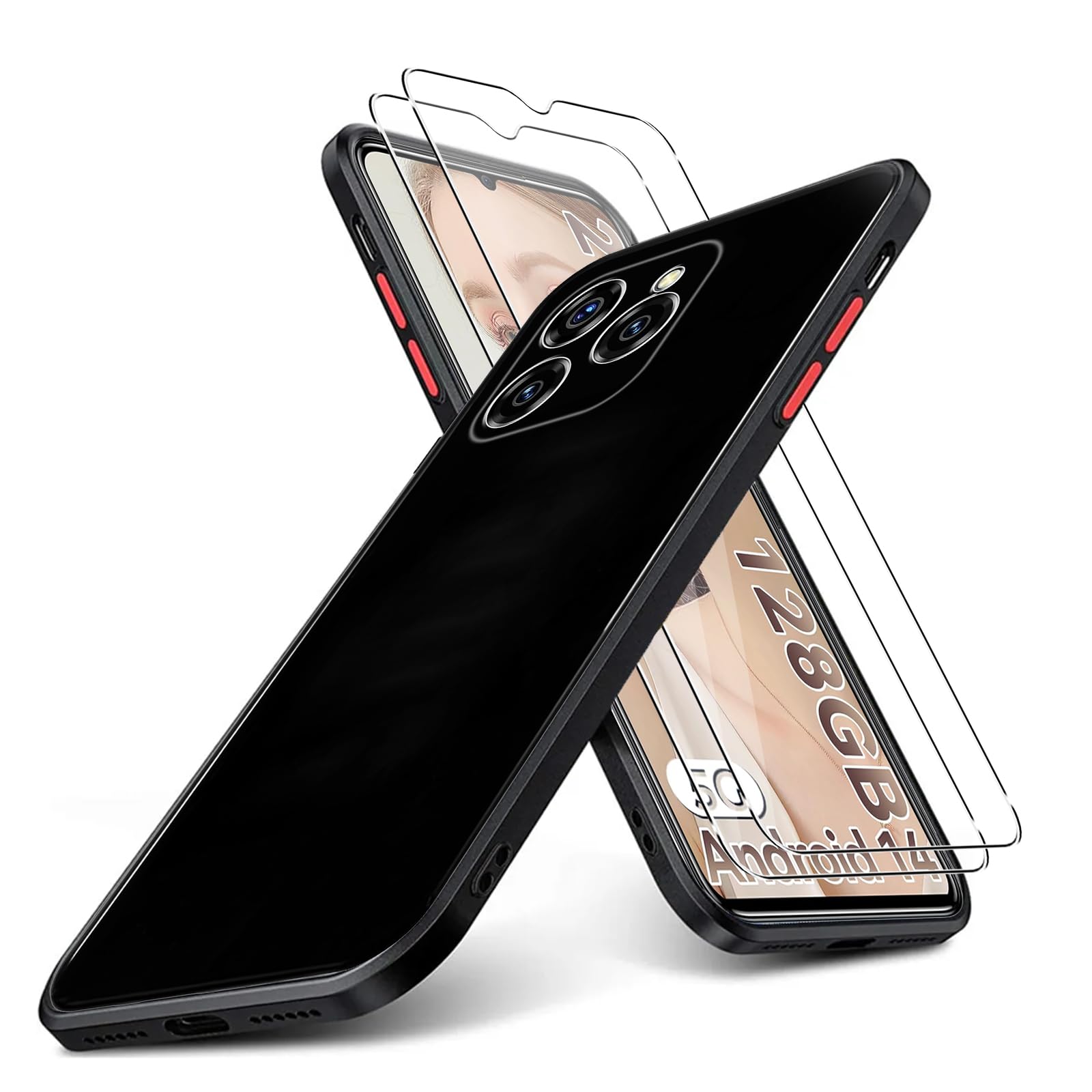 KUSINHOKA Case for OUKITEL C50 + 2 Pack Screen Protector Tempered Glass,Anti Scratch,Drop Protection,Non Slip Soft TPU Thin Full Body Protective Phone Cover,Black