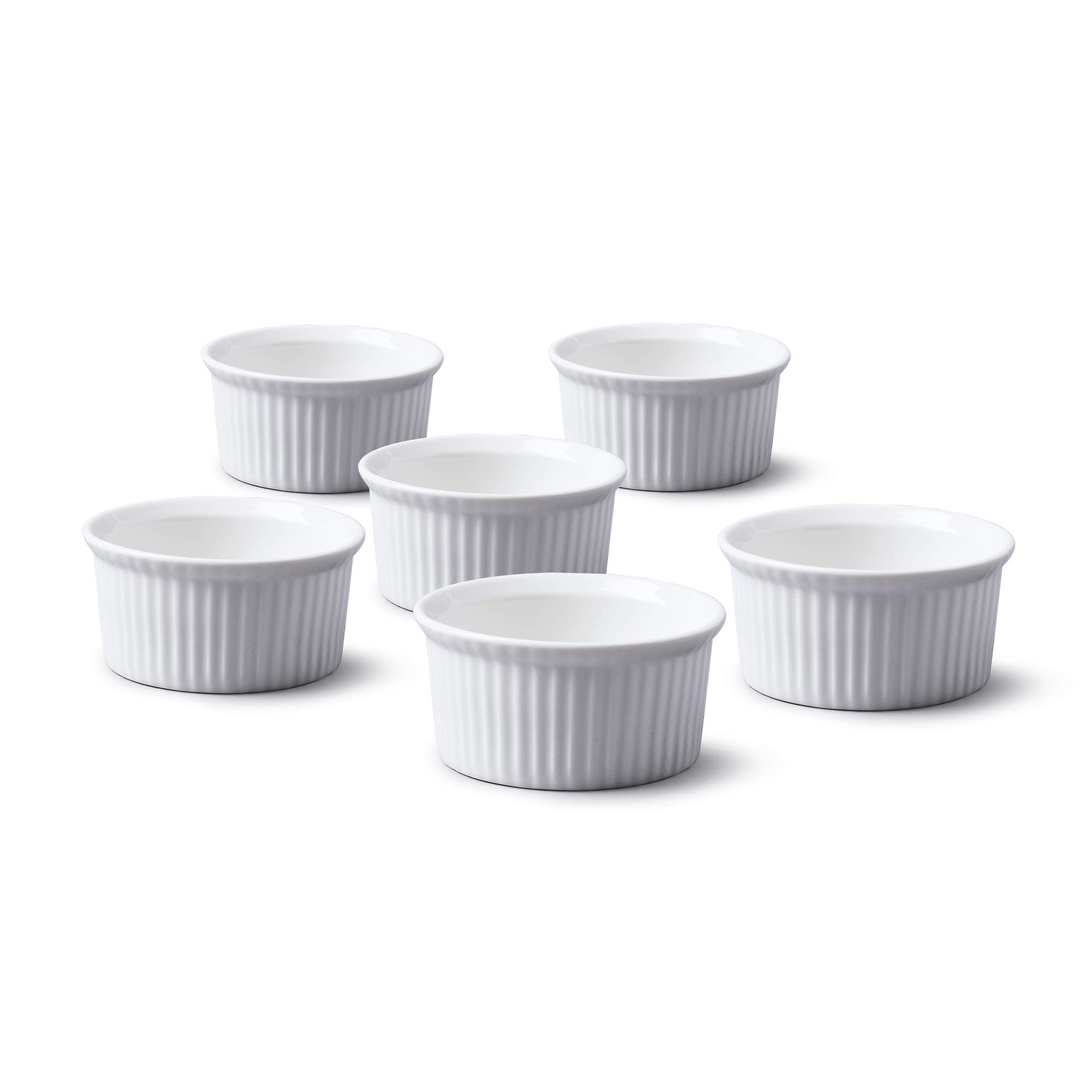 Traditional Set of 6 Porcelain Ramekins, 6.5x3.5 Centimeter Ramekin/Dipping Dish Set - Wm Bartleet & Sons, White