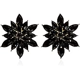 GUOXIAOMEI Crystal Flower Burst Stud Earrings Large Big Sparkly CZ Cubic Rhinestone Floral Cluster Flower Stud Earrings Bridal Wedding Party