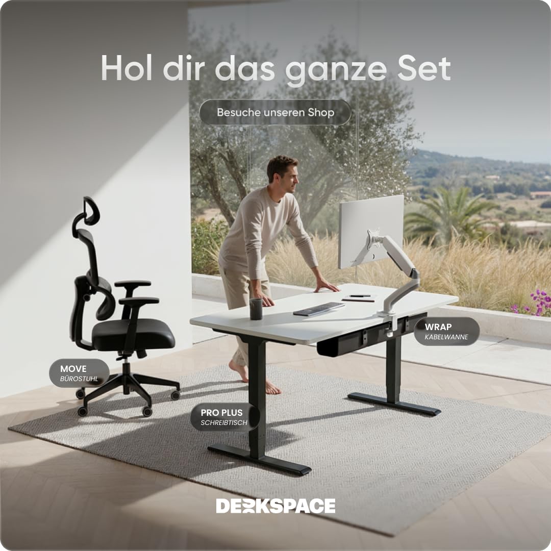 DESKSPACE PRO Plus höhenverstellbarer Schreibtisch elektrisch (140x70cm) - Büro Tisch mit Kollisionsschutz, Memory-Funktion und 10 Jahre Gewährleistung, Stehpult (Gestell Schwarz, Tischplatte Weiß) 8