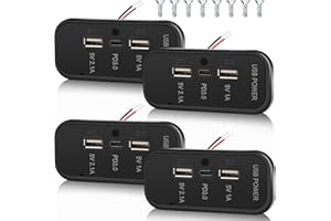 4PCS 3 Ports 12V RV USB Outlet 45.5W, PD3.0 Type-C Quick Charge & Dual A Port 3.1A Panel Wall Mount, Automotive Car Socket Ch
