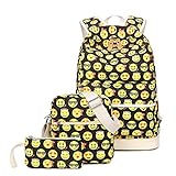 Tibes Cute Canvas School Backpack Funny Emoji Backpack for Girls Yellow