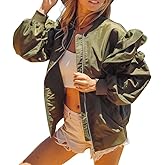 Women's Bomber Jacket Casual Lightweight Ruffle Sleeve Zip Up Windbreaker Outerwear