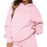 KIGRAD Women Polka Dot Graphic Oversized Fleece Y2k Hoodies Long Sleeve Hooded Sweatshirt Pullover Tops Fall Aesthetic