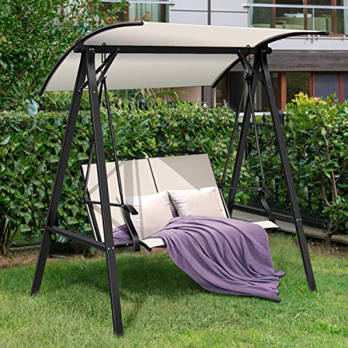 Swing Glider 2-Person Porch Swing With Adjustable Canopy Dark