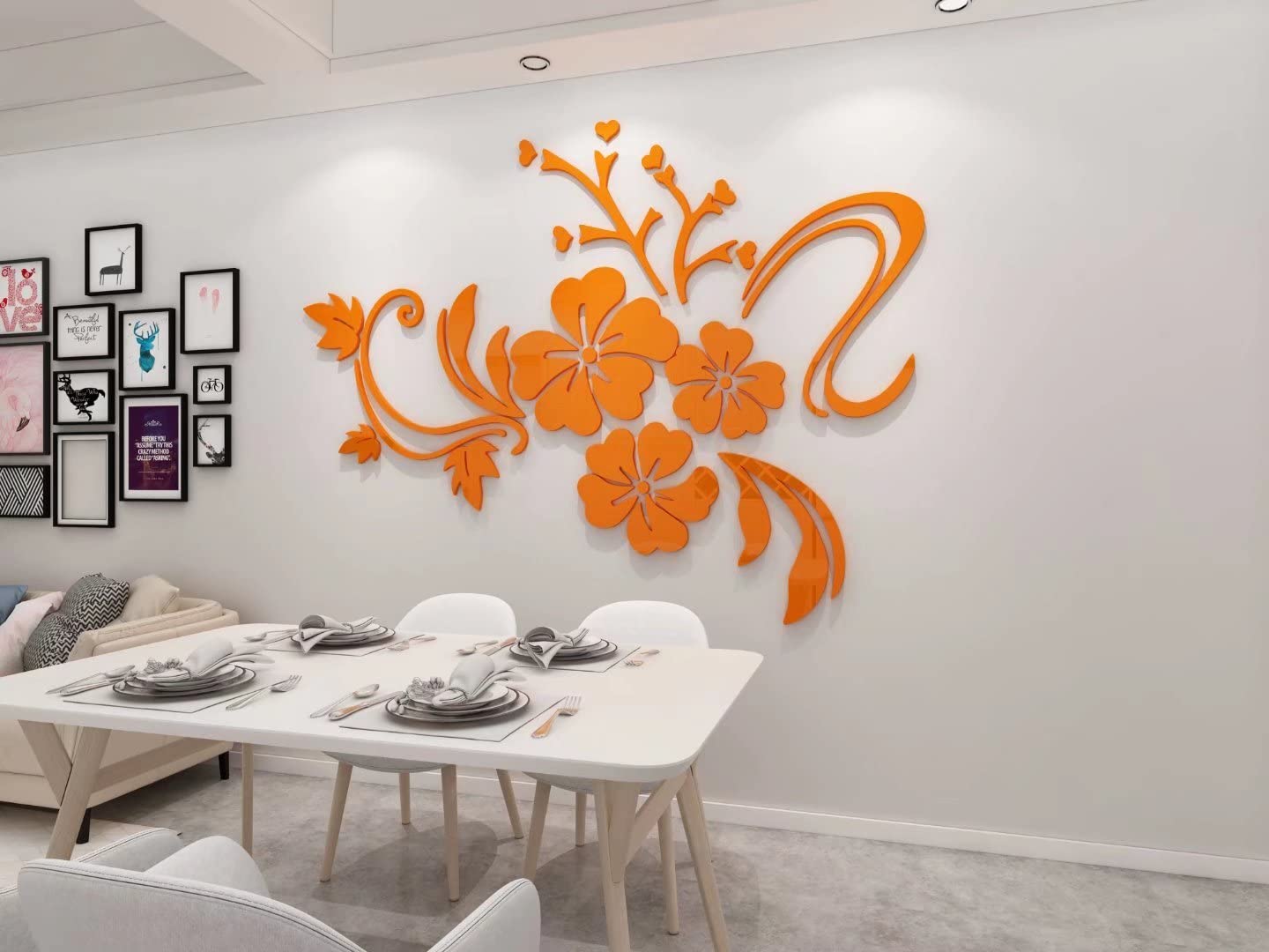 Wall Stickers Flower Mirror - 3D Wall Art for Living Room Family Wall Decals Mirror Wall Sticker Home Decorations for Office Sofa Bedroom Wall Mirror Stickers Home Decor (Orange XS:15 * 23 inch) — image 1