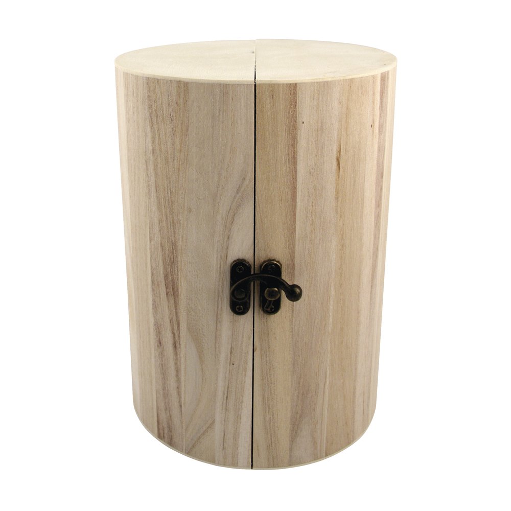 RAYHER HOBBY Round Jewellery Box Made of Natural Wood, Wooden Organiser Storage Box, Height 21cm, Diameter 15cm, 62407000