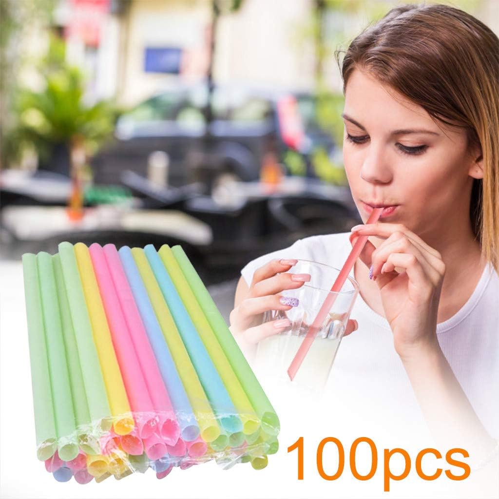100 PCS Drinking Straws Colorful Disposable Plastic Large