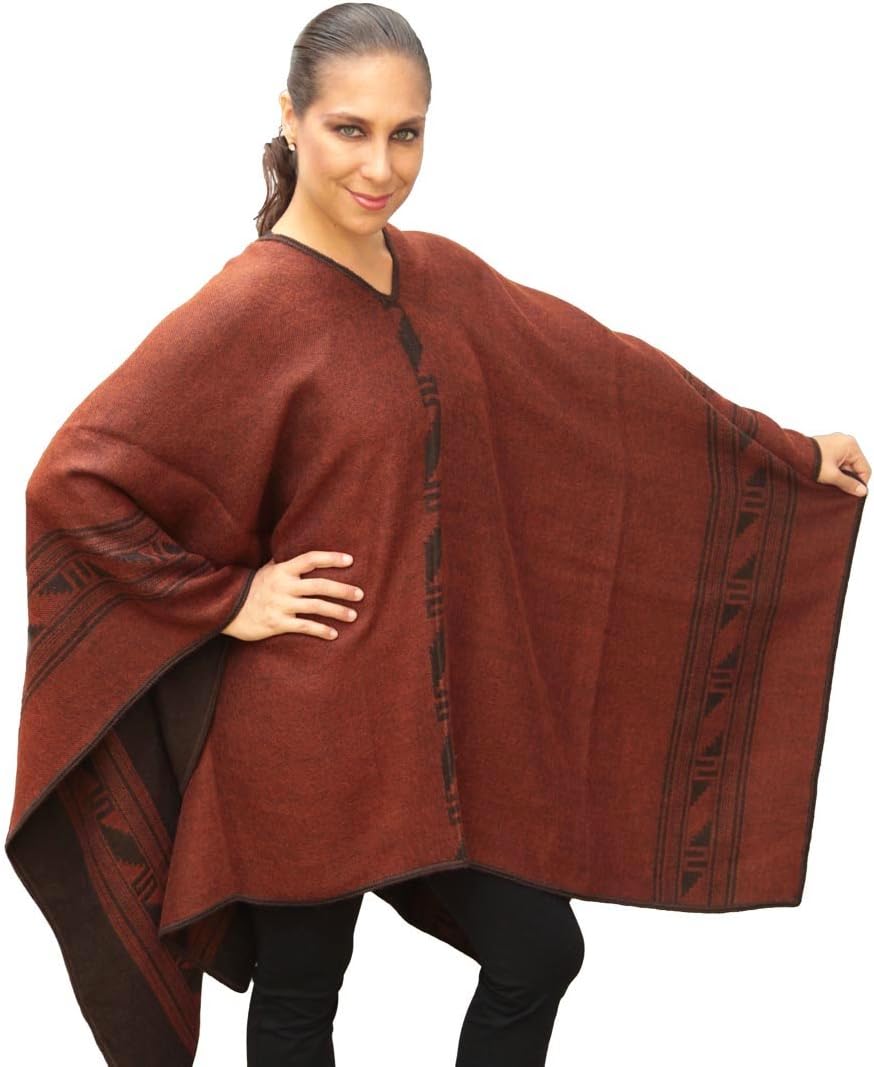 Superfine Reversible Woven Alpaca Wool Ethnic Poncho