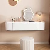 Quvex Floating Makeup Vanity Desk with Drawers, Wall Mounted Dressing Table | Fully Assembled, Solid wood Core, Hidden storage, Rounded Corners, Space-Saving, for Apartment Bedroom Home, White, Desk Only