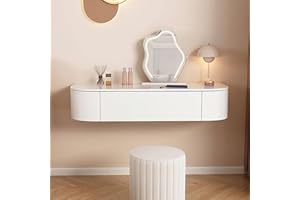 Quvex Fully Assembled Floating Makeup Vanity Desk with Drawers, Modern Wall Mounted Dressing Table with Rounded Corners, Spac