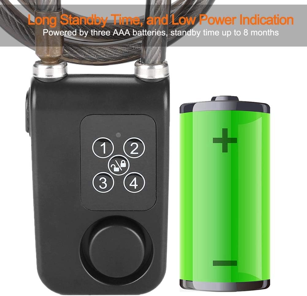 Black Smart Bike Lock, Combination Lock with Waterproof for and Gate Anti-Theft Cable Lock with 110db Alarm High Security Keyless - Image 5