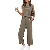 WIHOLL Two Piece Sets for Women Summer Outfits Matching Lounge Sets Wide Leg Crop Pants Vacation Travel