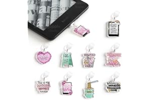 YOPPIX 9PCS Charms for E-Reader, About Funny Theme Dust Plug Charm Compatible with Type C Charging Port, Gift for Book Lover Readers Men Women Teachers Students, Accessories for E-Reader