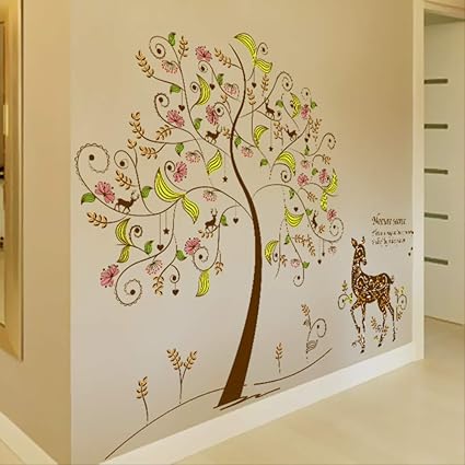 wangdazhan Etiqueta De La Pared Simple Tatuaje Árbol Sika Ciervos