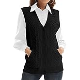 Womens’Knit Sweater Vest V Neck Sleeveless Cardigan Button Down Sweater Pocket Outwear Tops