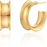 GDCOIN Chunky Hoop Earrings for Women 14K Gold Plated Huggie Hoops, Gold Polished Earrings Delicate Simple Hypoallergenic Jewelry Gift