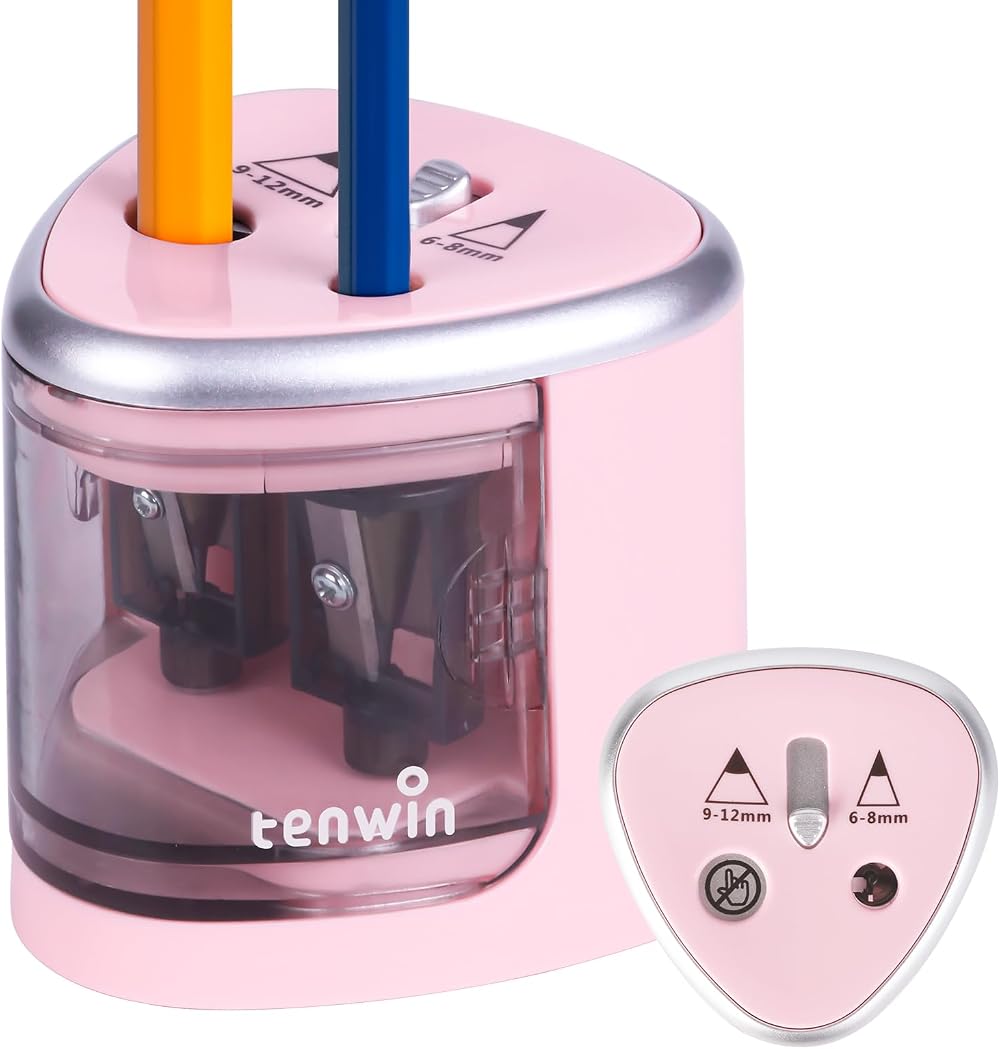 tenwin Electric Pencil Sharpener Double Hole 6-12mm Battery Operated Pink