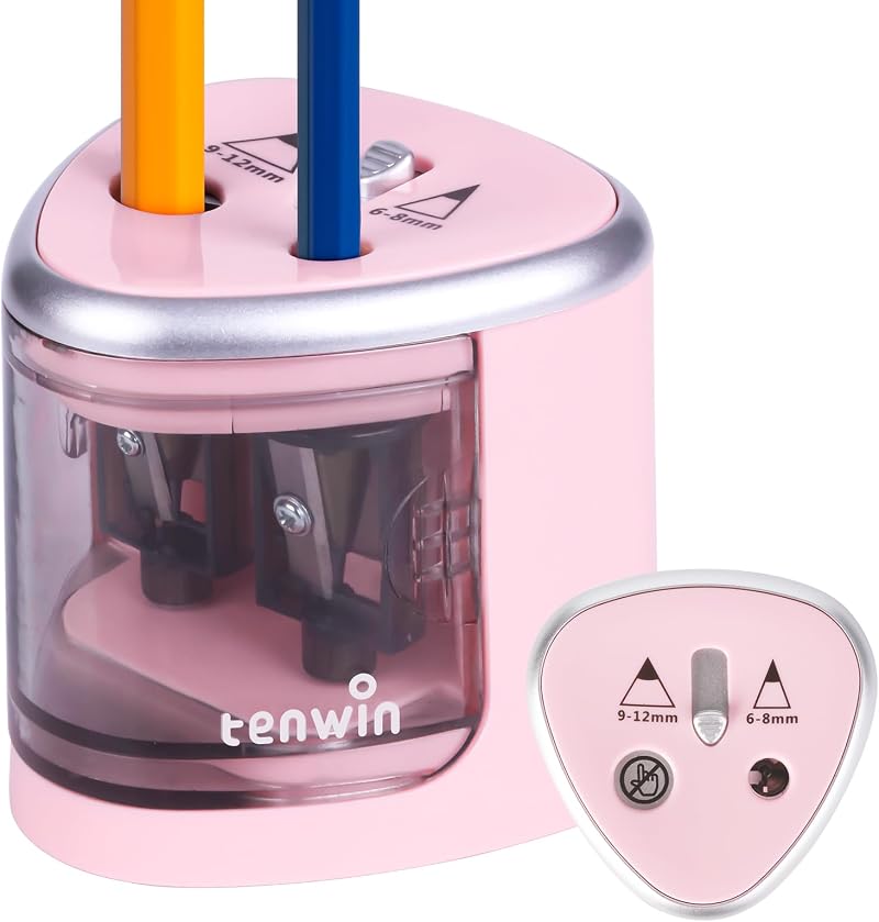 tenwin Electric Pencil Sharpener Double Hole 6-12mm Battery Operated Pink