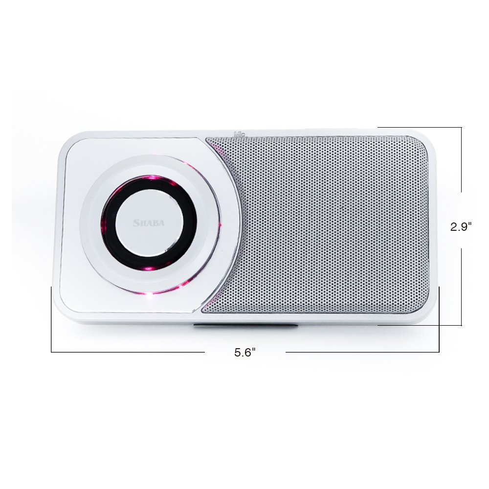 SHABA Ultra Slim Pocket Portable Bluetooth Speaker with Phone Stand, LED Light, TF Card, FM Radio, Speakerphone, Recorder (Sliver)