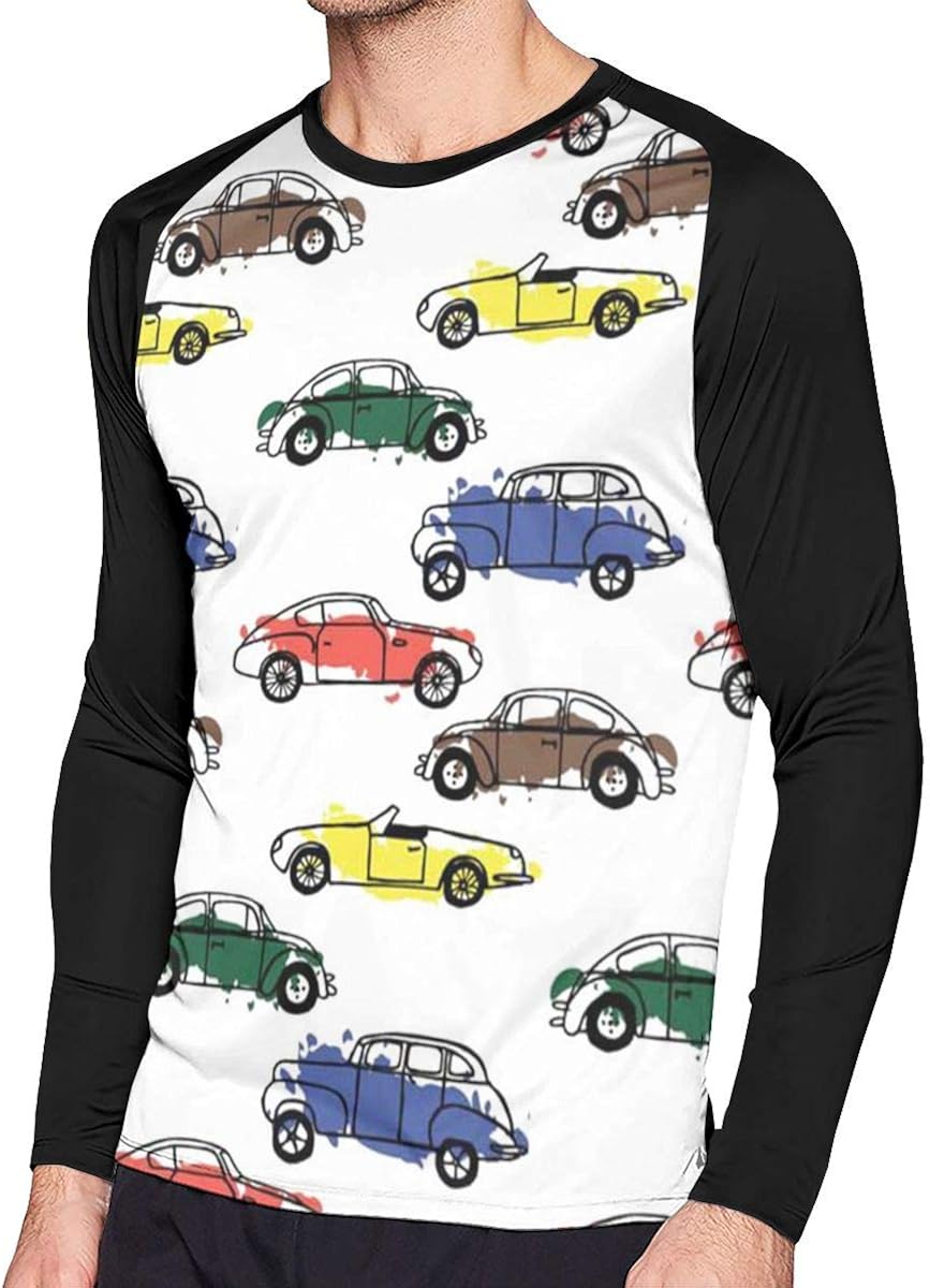 Mens T-Shirt Cartoon Car Printing Long Sleeve Tee Soft Men's Long ...