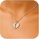 Dainty 14K Gold Plated Heart Necklace for Women - Diamond-Cut Cubic Zirconia Faith Pendant, Adjustable Chain, Spiritual Love Gift for Her