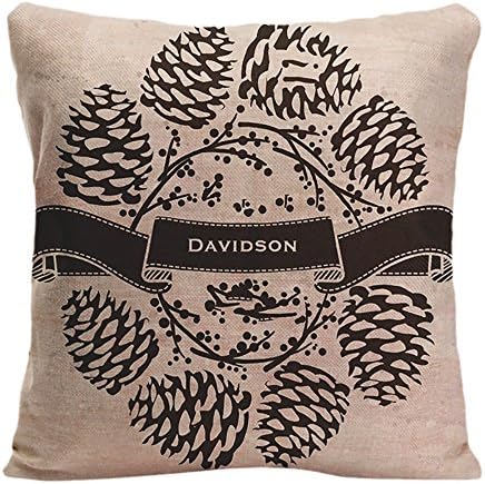 LDJ Cotton Linen Sofa Chair Square Throw Pillow Case Decorative Cushion Cover Pillowcase Design With Rustic Winter Holly Pine Cones Laurel Custom Pillow Cover Print One Sides Sized 18x18 Inches