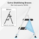 BONTEC 2 Step Ladder 150KG Anti‑Slip Pedals Folding Steel Lightweight White view 6