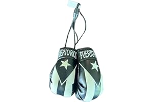 LUNCH MONEY Puerto Rico Mini Hanging Car Vehicle Backup Mirror Boxing Gloves - Black and White Flag of Puerto Rico