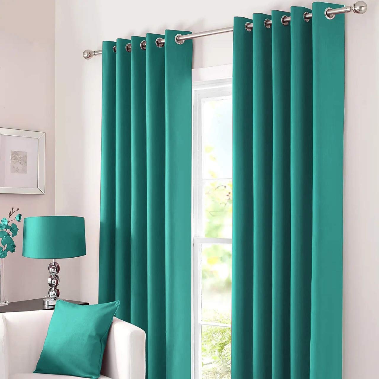 Kinfolk Textile Blackout Thermal Eyelet Ring Top Insulated Pair of Curtains Including 2 Tiebacks (Teal, 46" x 54")