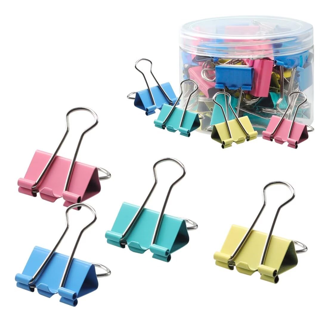 Medium Binder Clips, 48 PCS Binder Clips, 1 Inch Binder Paper Clips, Small Medium Binder Clips & Paper Clips, Paper Clips, Office Supplies Clips for Home, School (Multicolor)