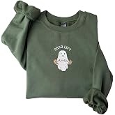 Embroidered Ghost Sweatshirt, Cute Ghost Dead Lift Sweatshirt, Halloween Crewneck, Spooky Season, Ghost Shirt - Military L