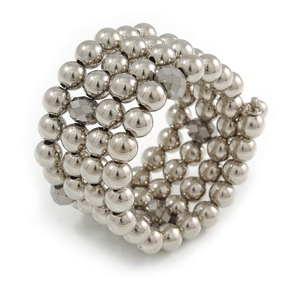 Avalaya Disco Mirrored Acrylic Bead Coiled Flex Bracelet - Adjustable