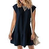 BLENCOT Womens Summer Dresses Casual Cap Sleeve Spring Ruffle Mini Sporty Sweatshirt Trendy Tshirt Dress