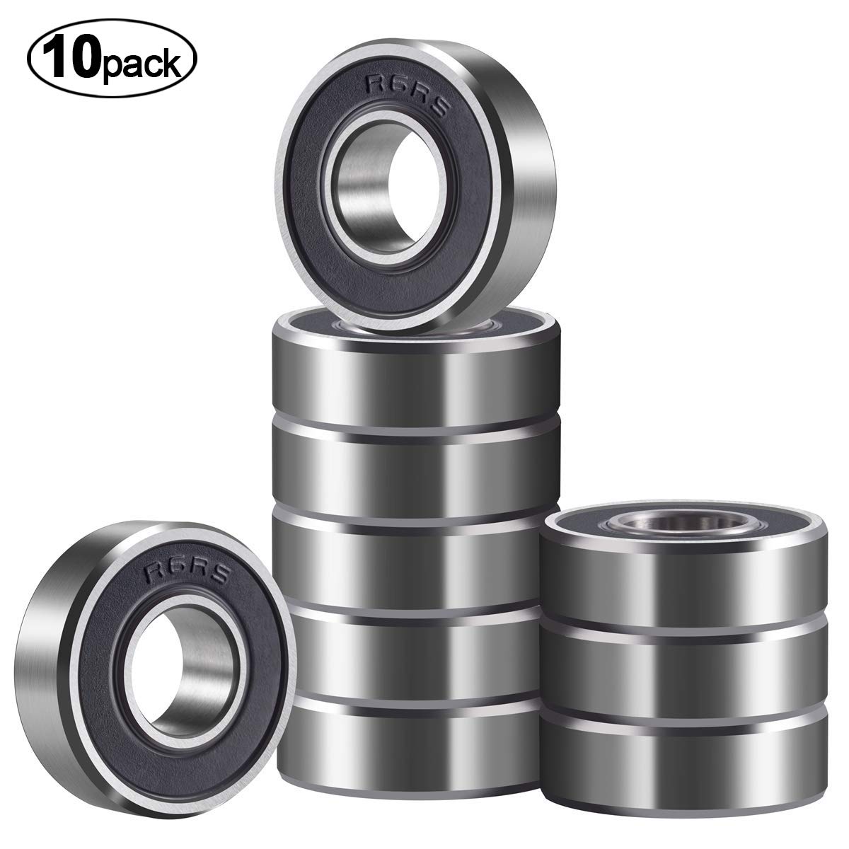 10 Pack R62RS Ball Bearings, 3/8’’x 7/8’’x 9/32’’ Double Rubber Sealed Miniature Deep Groove