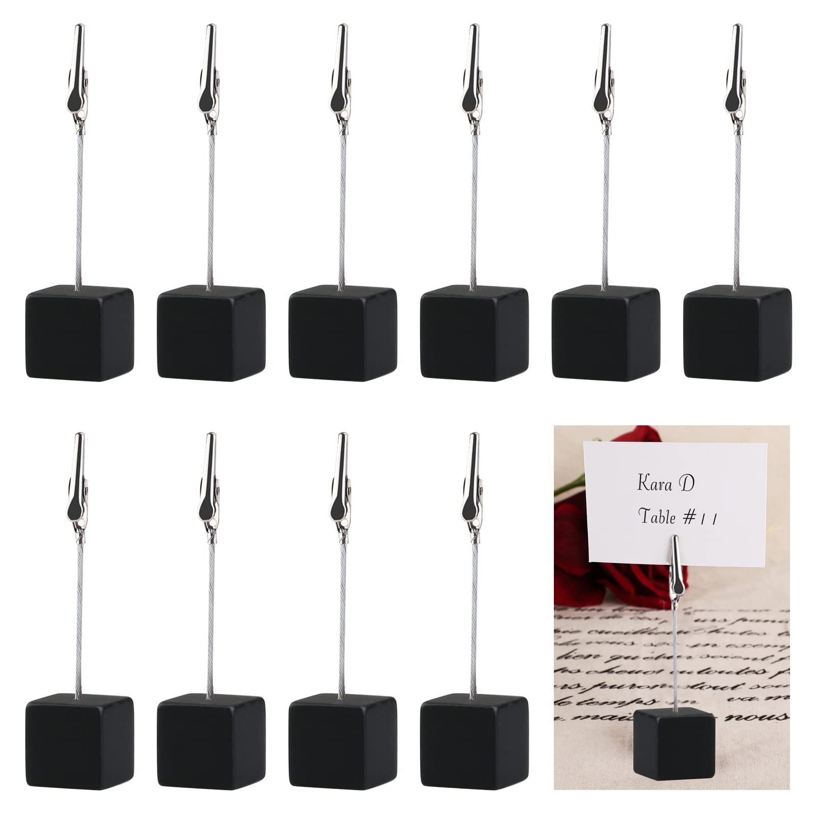 sinzau 10 Pieces Memo Clip Holder: Black Picture Holder with Clips for Party - Diameter 2.3cm Weight 8g for Sticky Notes Postcards Small Photos and Greeting Cards