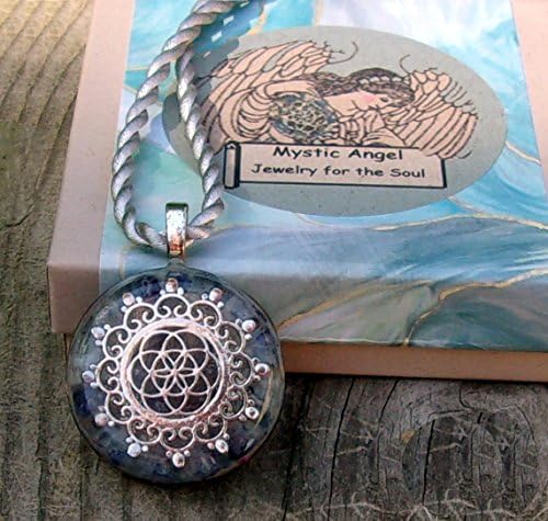 Silver Sacred Geometry Pendant with Genuine Blue Sapphires,Lapis Lazuli &amp; Aquamarine